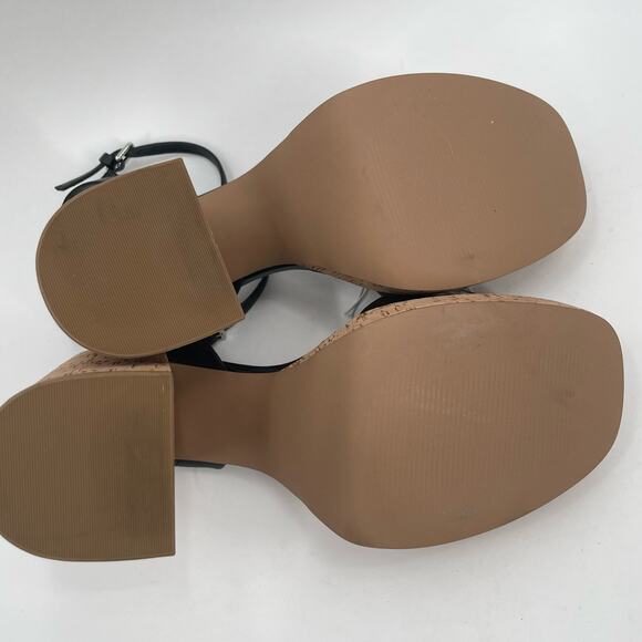 NEW STEVE MADDEN Warped Heels Size 10 Platform Leather Black Cork Y2K Inspired - Picture 10 of 12